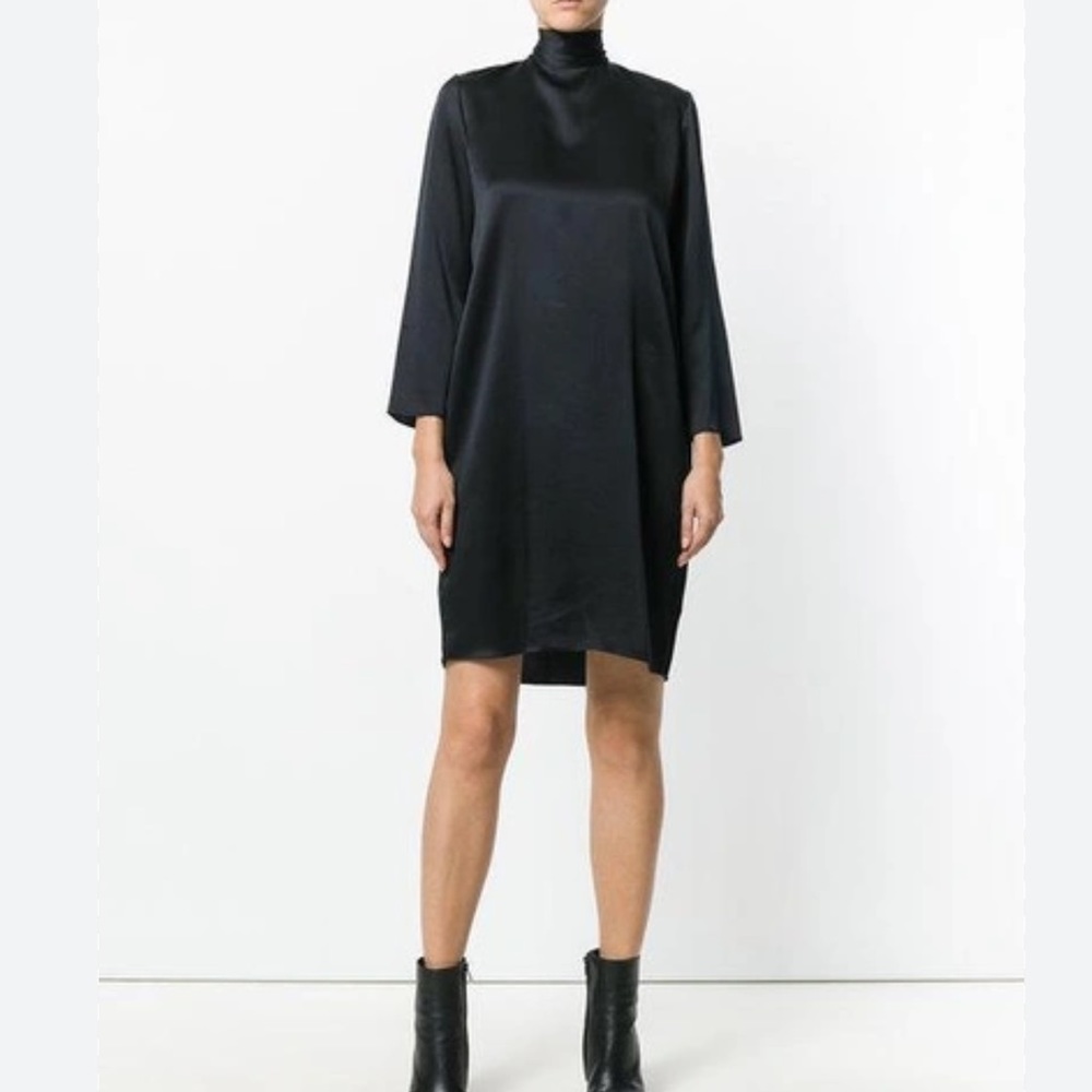 Vince Mock Neck Silk Shift Dress Size S Women Minimalist Quiet Luxury In Black - Picture 1 of 15